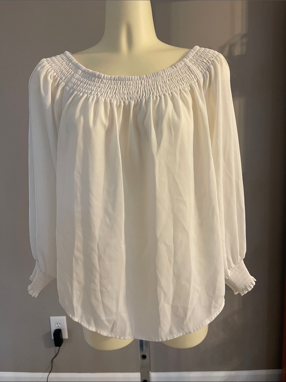 Express White Smocked Off-Shoulder Blouse - Women Tops  EUC